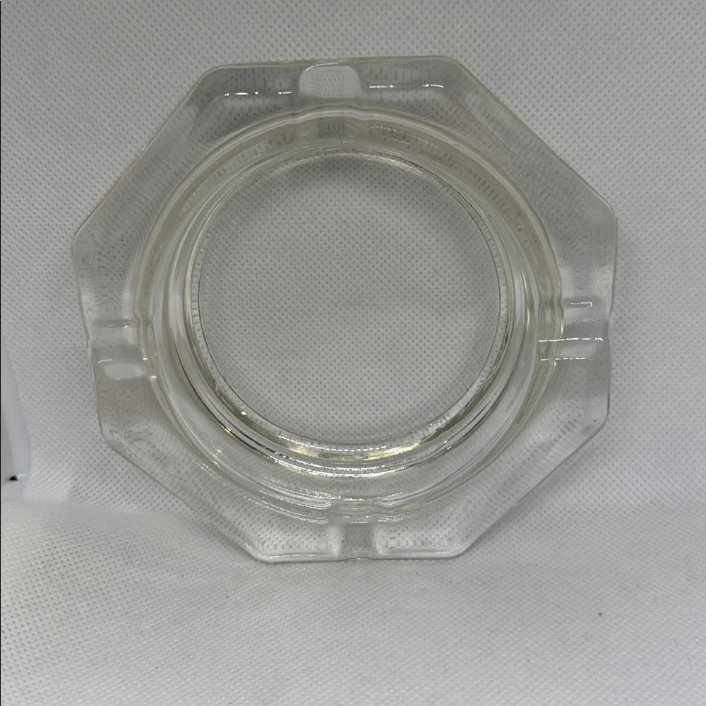 Vintage Ashtray Octagonal Clear Glass 4.5 IN Diameter Mid Century Modern
